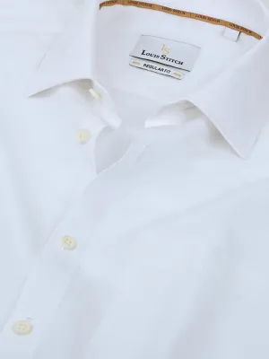 Men's White Cotton Linen Full Sleeves Regular Fit Formal Shirt