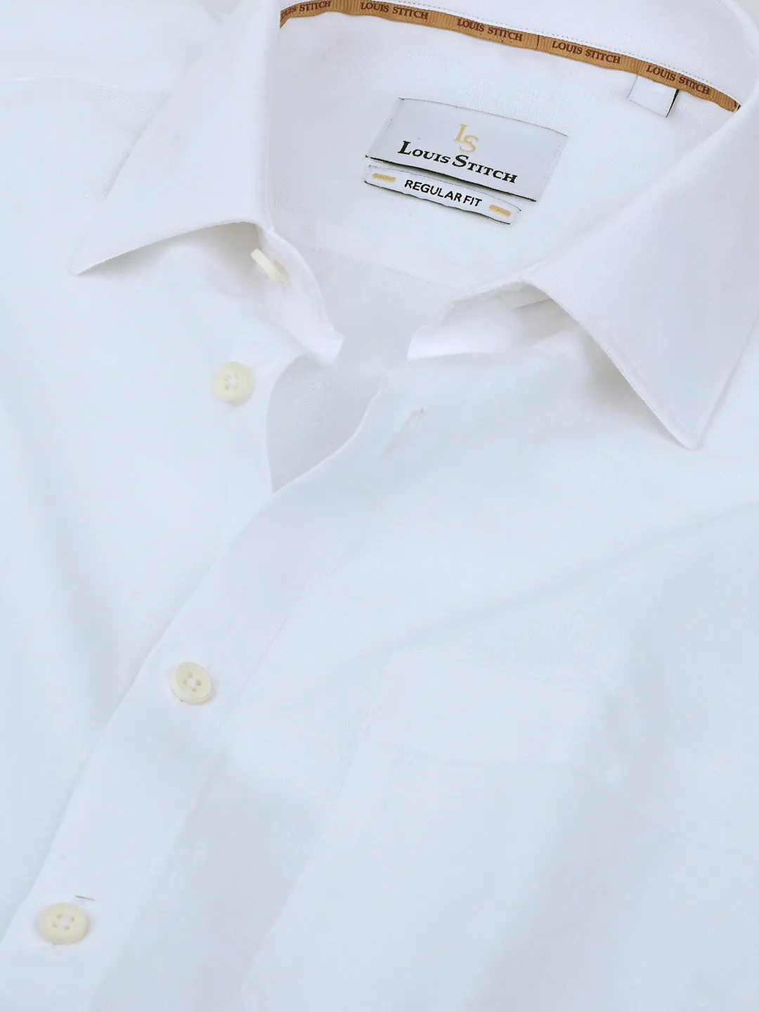 Men's White Cotton Linen Full Sleeves Regular Fit Formal Shirt