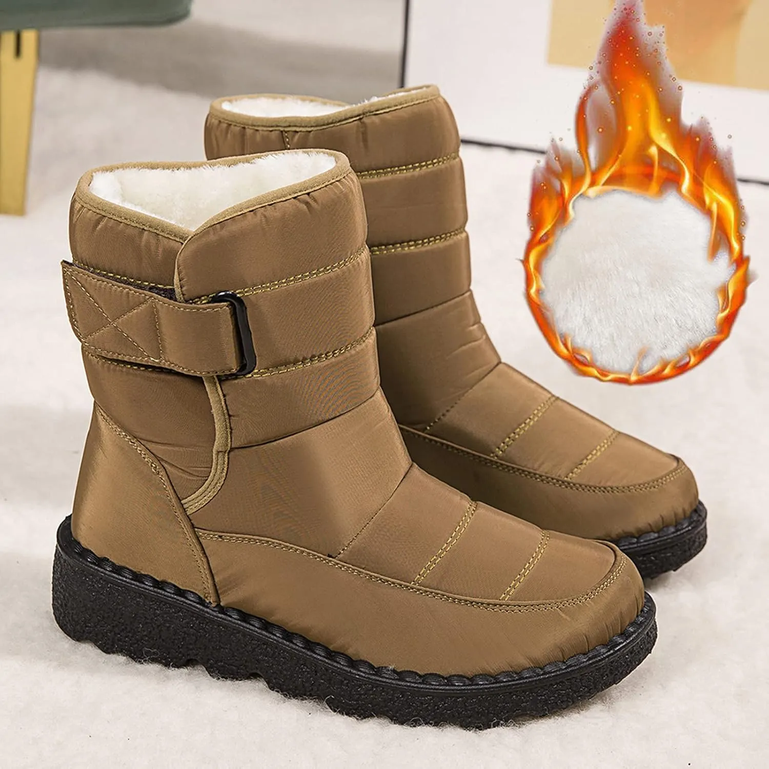 Mens Winter Boots Knee High Fur Lined Slip-Ons Women's Snow Boots Warm Non Slip Walking Shoes for Women Fashion High Top Boots Big and Tall Winter Booties