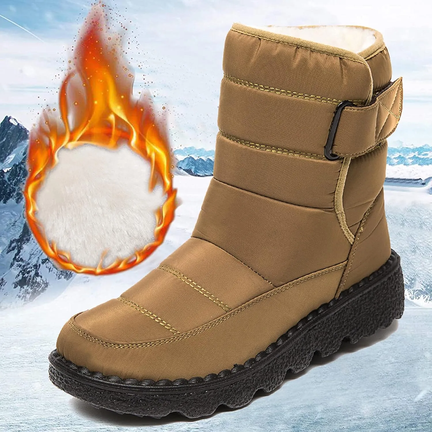 Mens Winter Boots Knee High Fur Lined Slip-Ons Women's Snow Boots Warm Non Slip Walking Shoes for Women Fashion High Top Boots Big and Tall Winter Booties