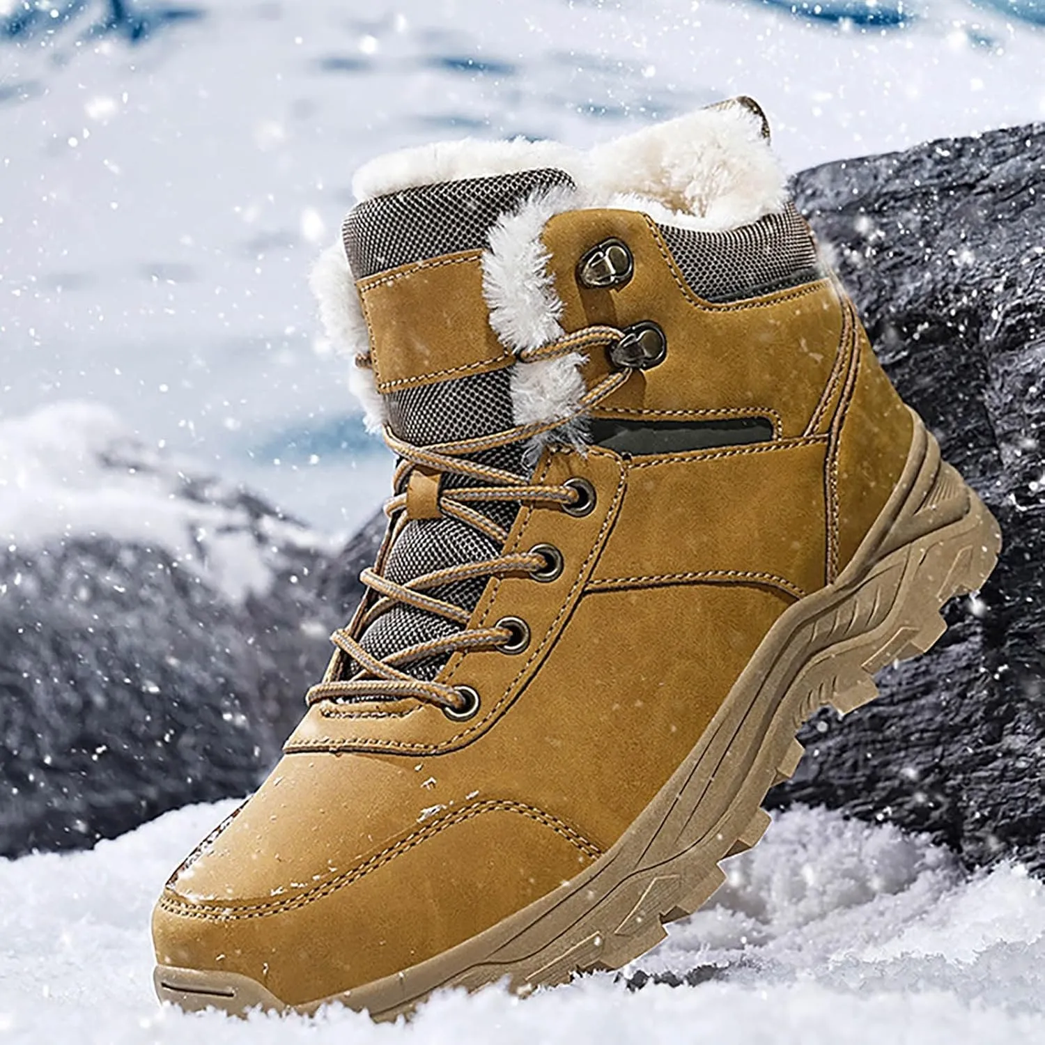 Men's Work Boots Composite Toe Hiking Sneakers Shoes with Fur Lined Womens Safety Shoes Non Slip Waterproof Outdoor Shoes Lightweight Anti Slip Hike Grounded Footwear