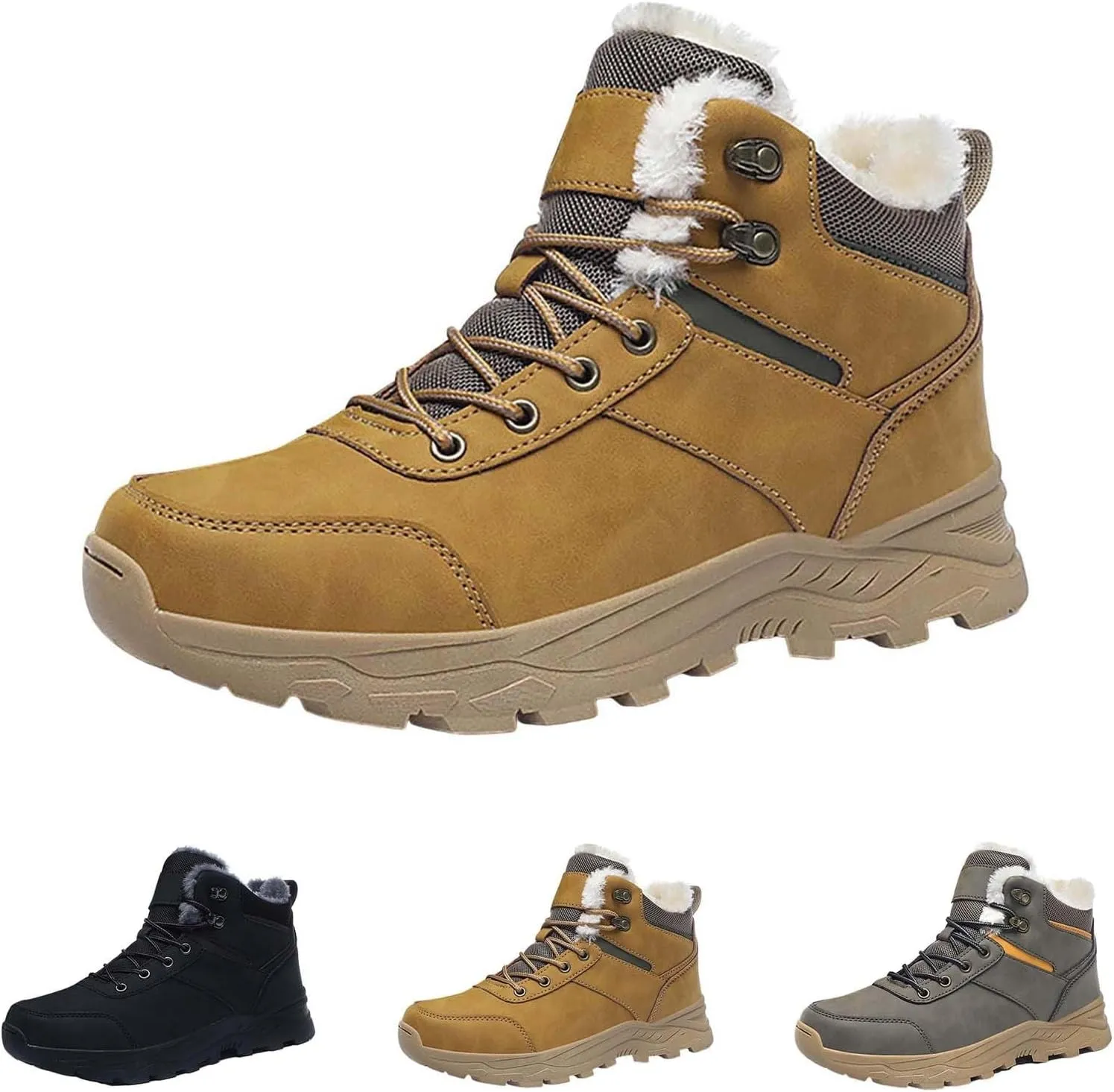 Men's Work Boots Composite Toe Hiking Sneakers Shoes with Fur Lined Womens Safety Shoes Non Slip Waterproof Outdoor Shoes Lightweight Anti Slip Hike Grounded Footwear