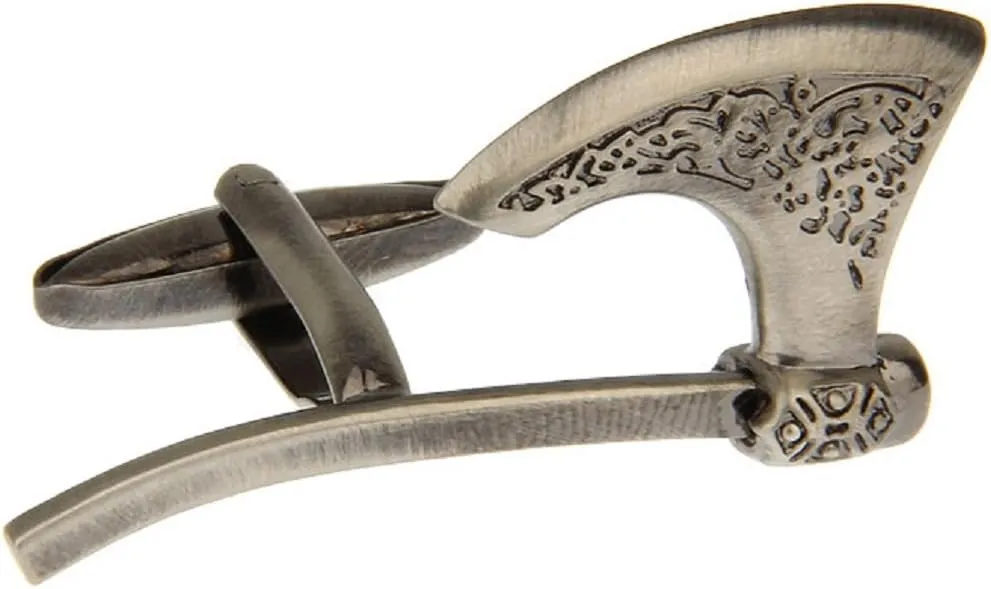 MRCUFF Broadaxe Ax Axe Medieval Gunmetal Black Hatchet Cufflinks in a Presentation Gift Box & Polishing Cloth