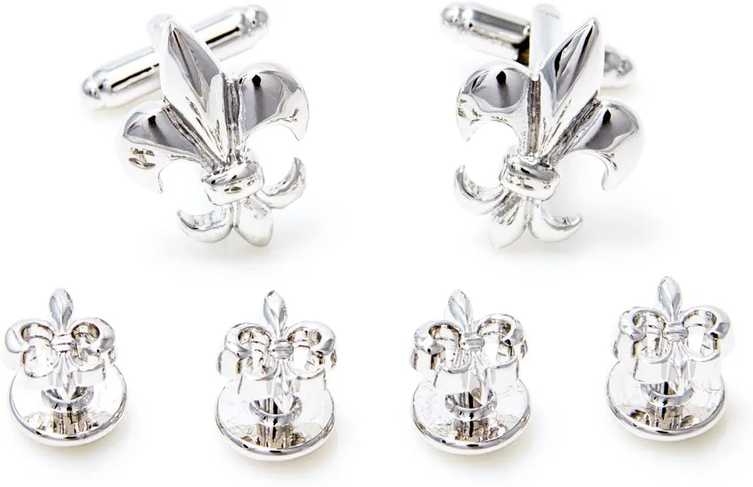 MRCUFF Fleur-de-lys Fleur De Lis Cufflinks and Studs Set Tuxedo in a Presentation Gift Box