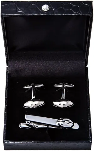 MRCUFF Football Pair of Cufflinks & Tie Bar Clip with Presentation Gift Box & Polishing Cloth