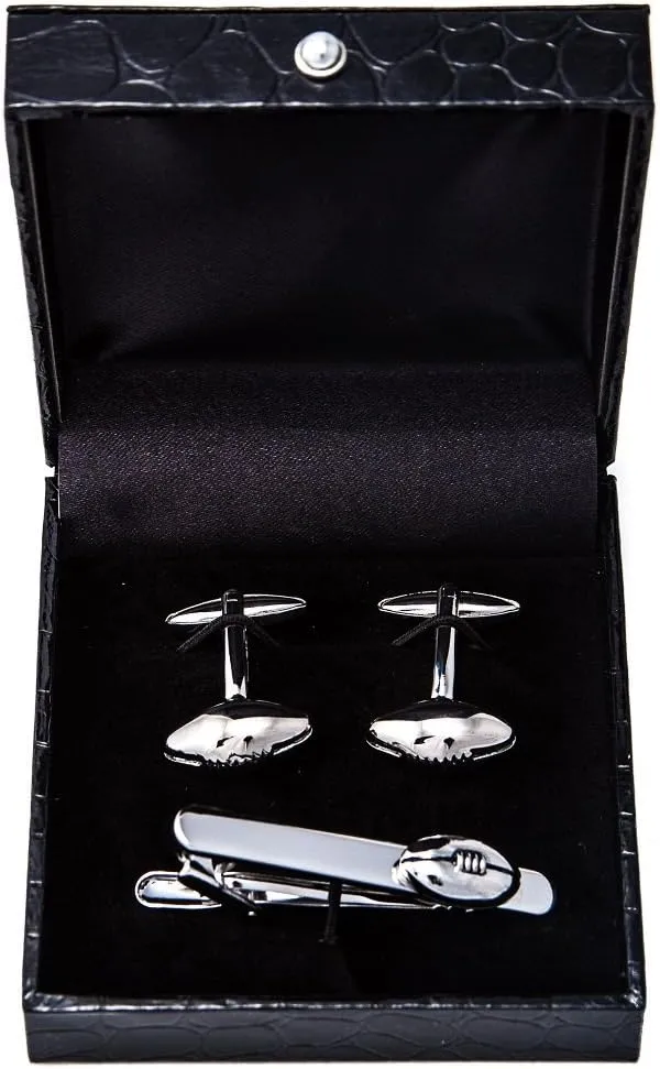 MRCUFF Football Pair of Cufflinks & Tie Bar Clip with Presentation Gift Box & Polishing Cloth