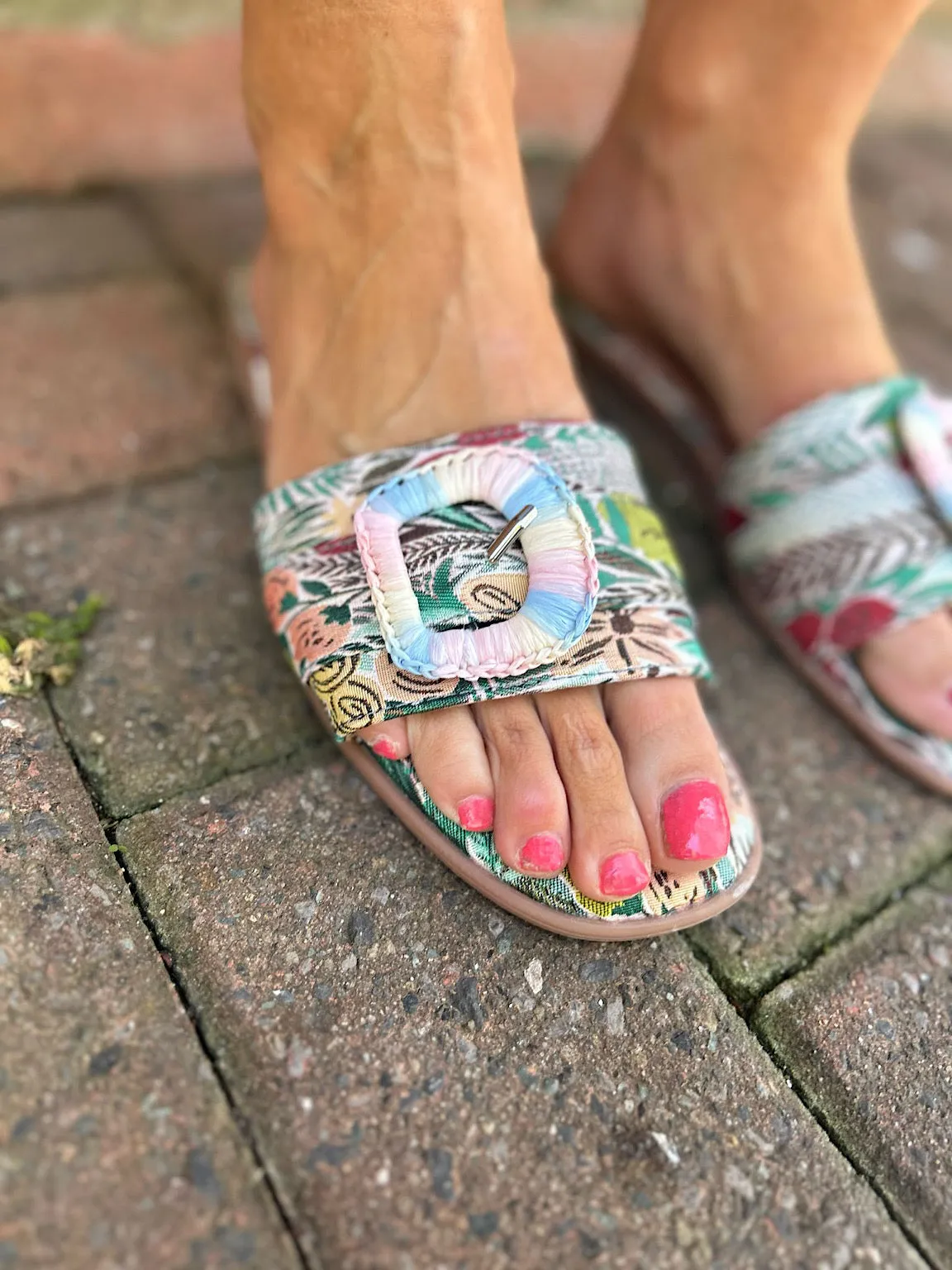 Multi Print Buckle Detail Slip Ons