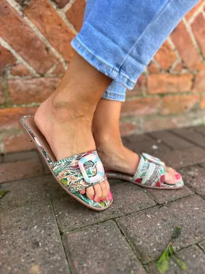 Multi Print Buckle Detail Slip Ons
