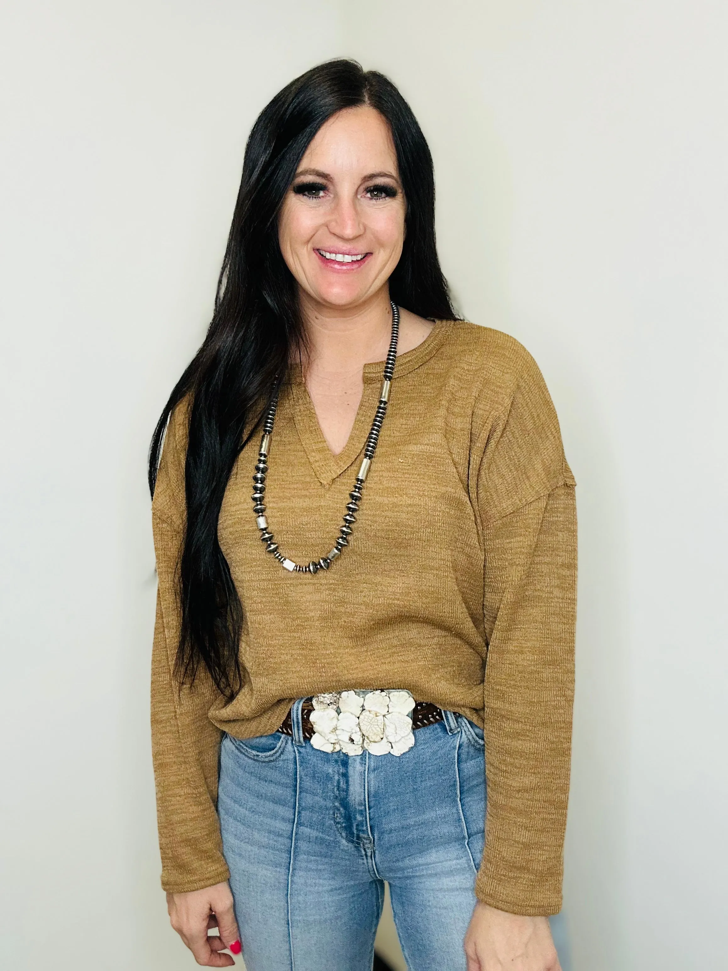 Nicole Notch Neck Almond Top