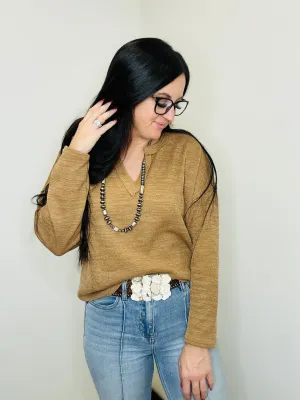 Nicole Notch Neck Almond Top