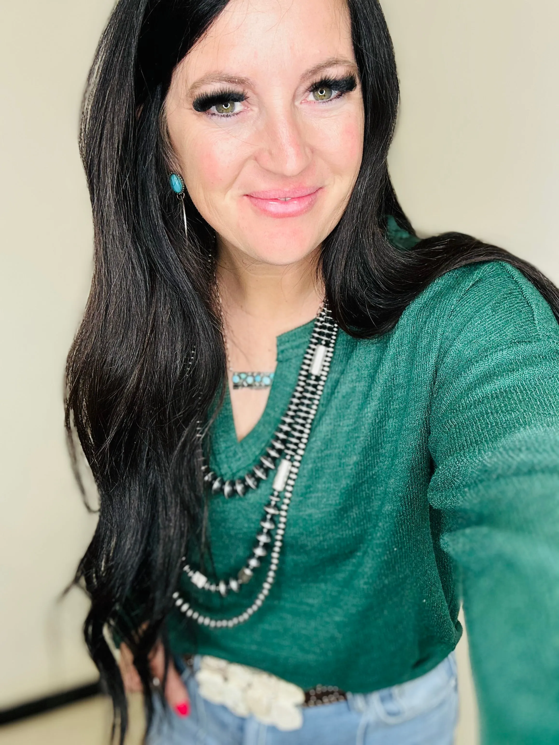 Nicole Notch Neck Green Top