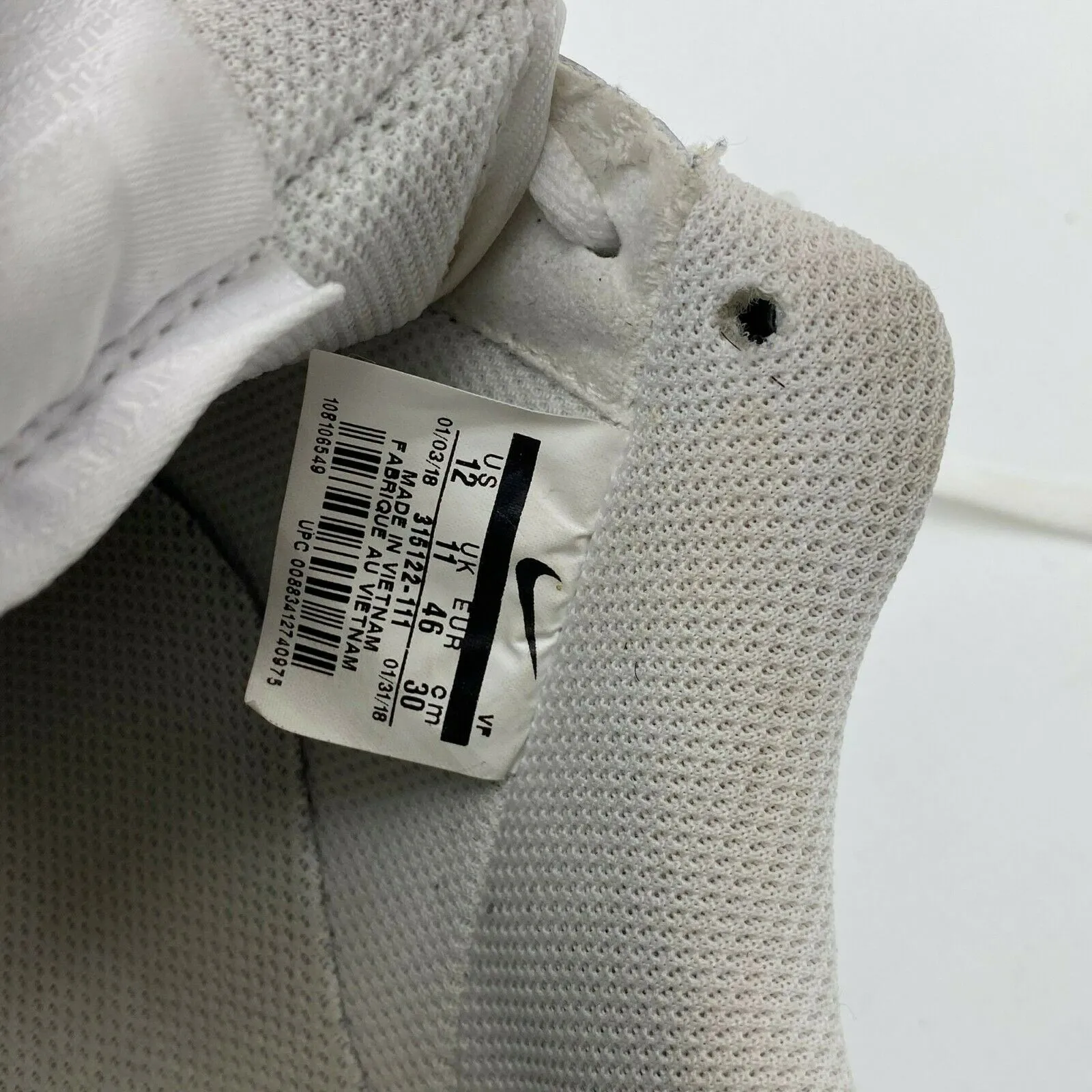 NIKE Air Force 1 Low 07 Triple White Men's size US12