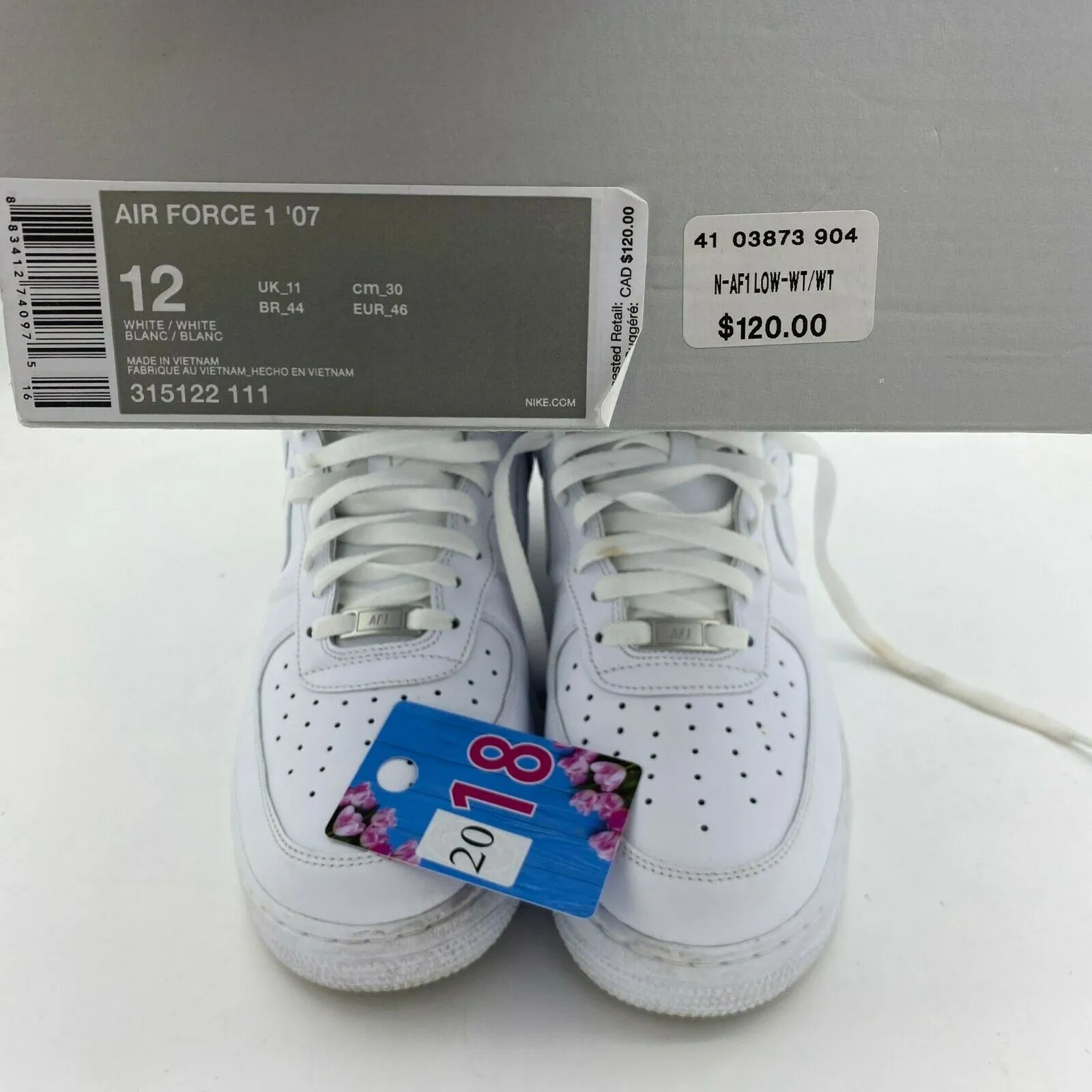 NIKE Air Force 1 Low 07 Triple White Men's size US12