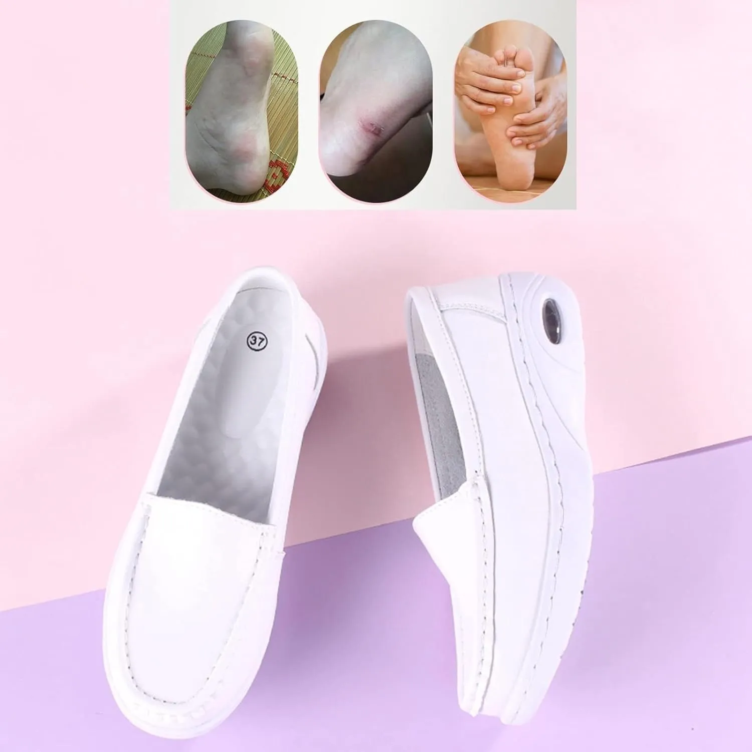 Nursing Shoes for Women with Arch Support,Professional Comfortable Women's Healthcare Orthopedic Nurse Shoes,Oil and Slip-Resistant Leather Loafers Waterproof Work Shoes