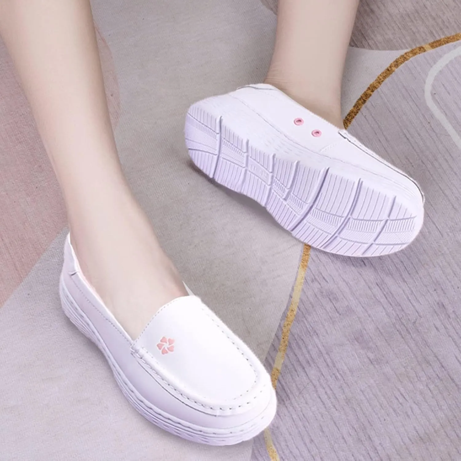 Nursing Shoes for Women with Arch Support,Professional Comfortable Women's Healthcare Orthopedic Nurse Shoes,Oil and Slip-Resistant Leather Loafers Waterproof Work Shoes