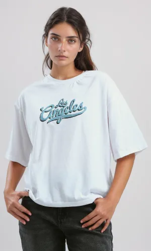 O190927 Relaxed Fit White Long Tee With Elbow-Sleeves