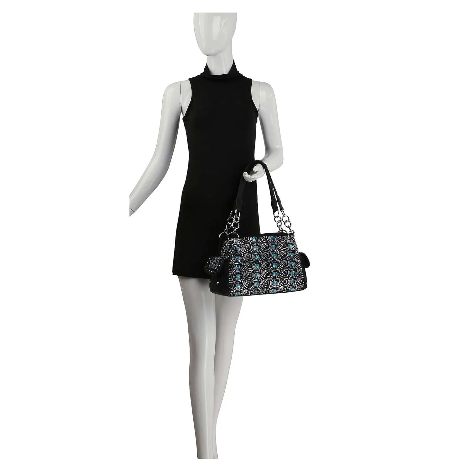 Patterned Rhinestone Shoulder Bag