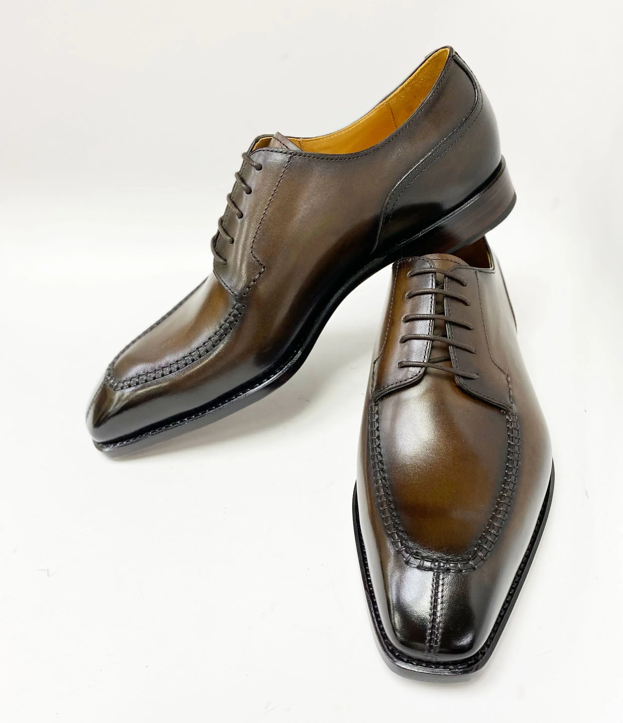 "Norman" Burnished Calfskin Lace-Up Split-Toe Oxford Brown