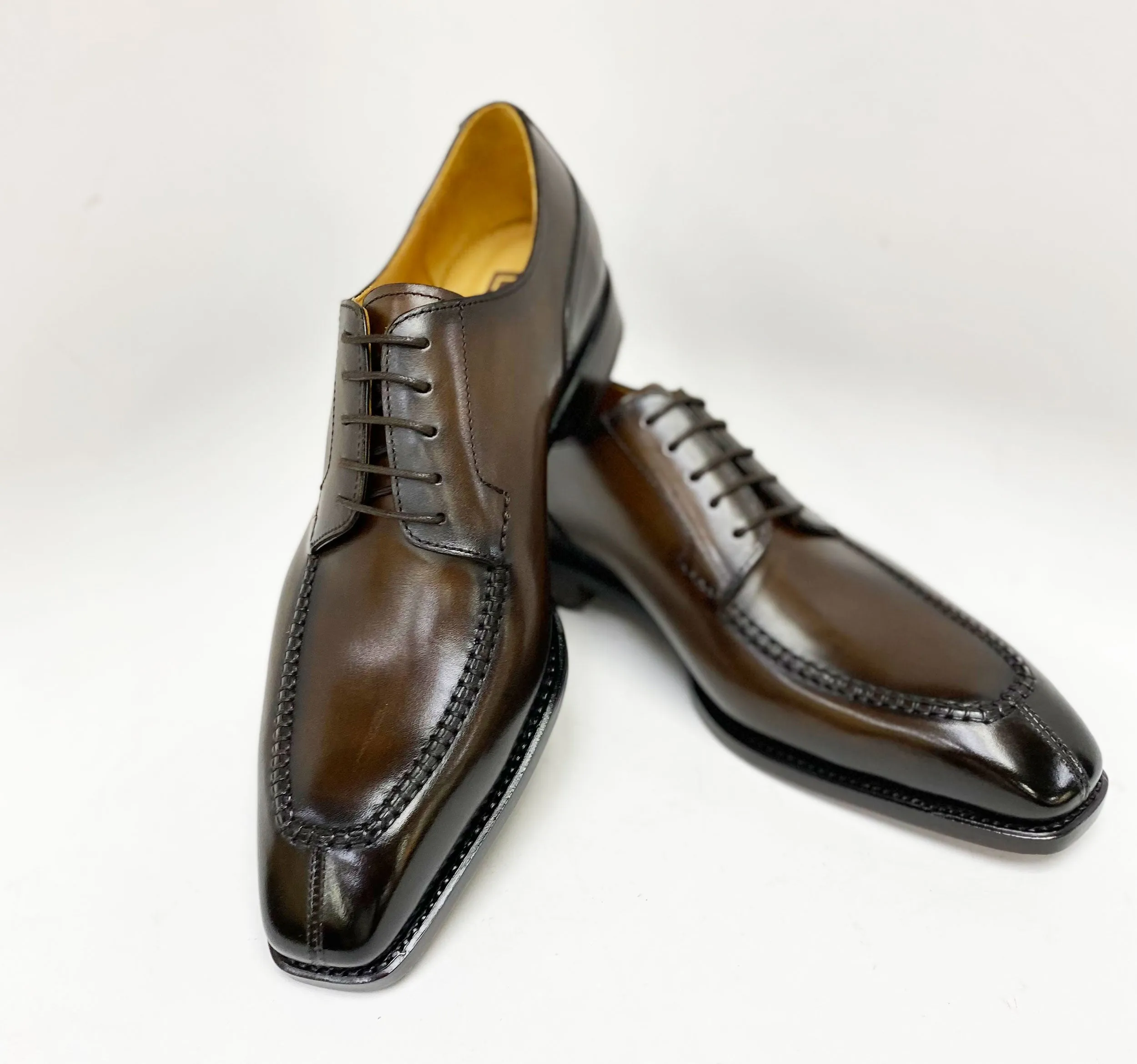 "Norman" Burnished Calfskin Lace-Up Split-Toe Oxford Brown