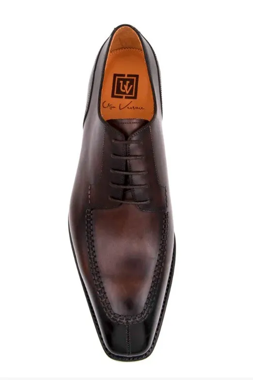 "Norman" Burnished Calfskin Lace-Up Split-Toe Oxford Brown