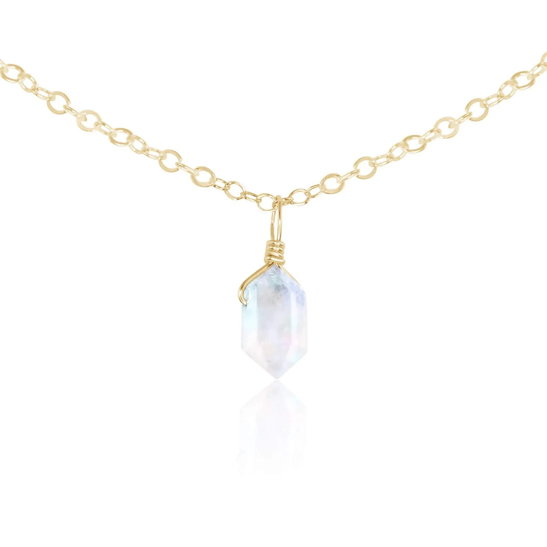Rainbow Moonstone Mini Double Terminated Crystal Point Pendant Choker Necklace