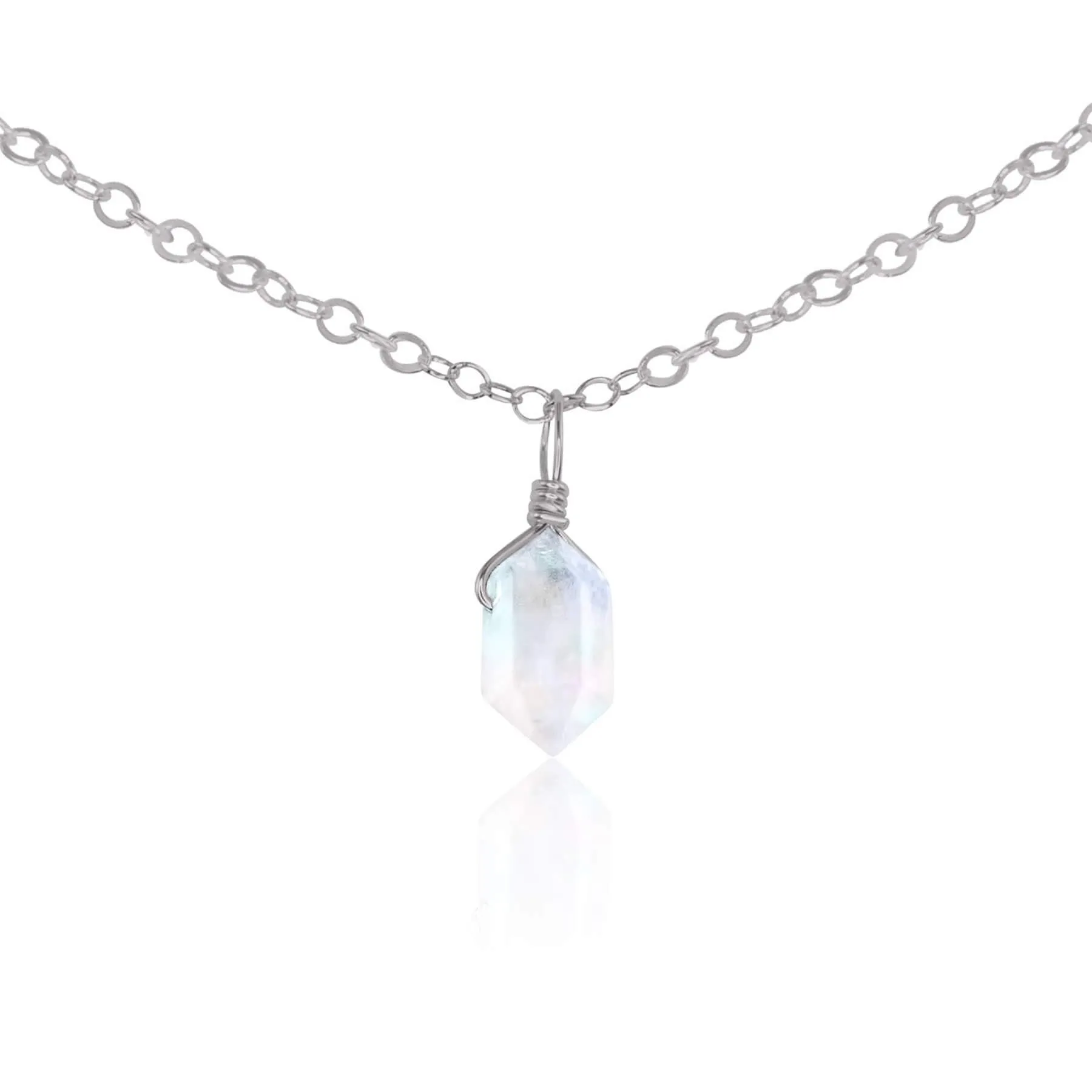 Rainbow Moonstone Mini Double Terminated Crystal Point Pendant Choker Necklace