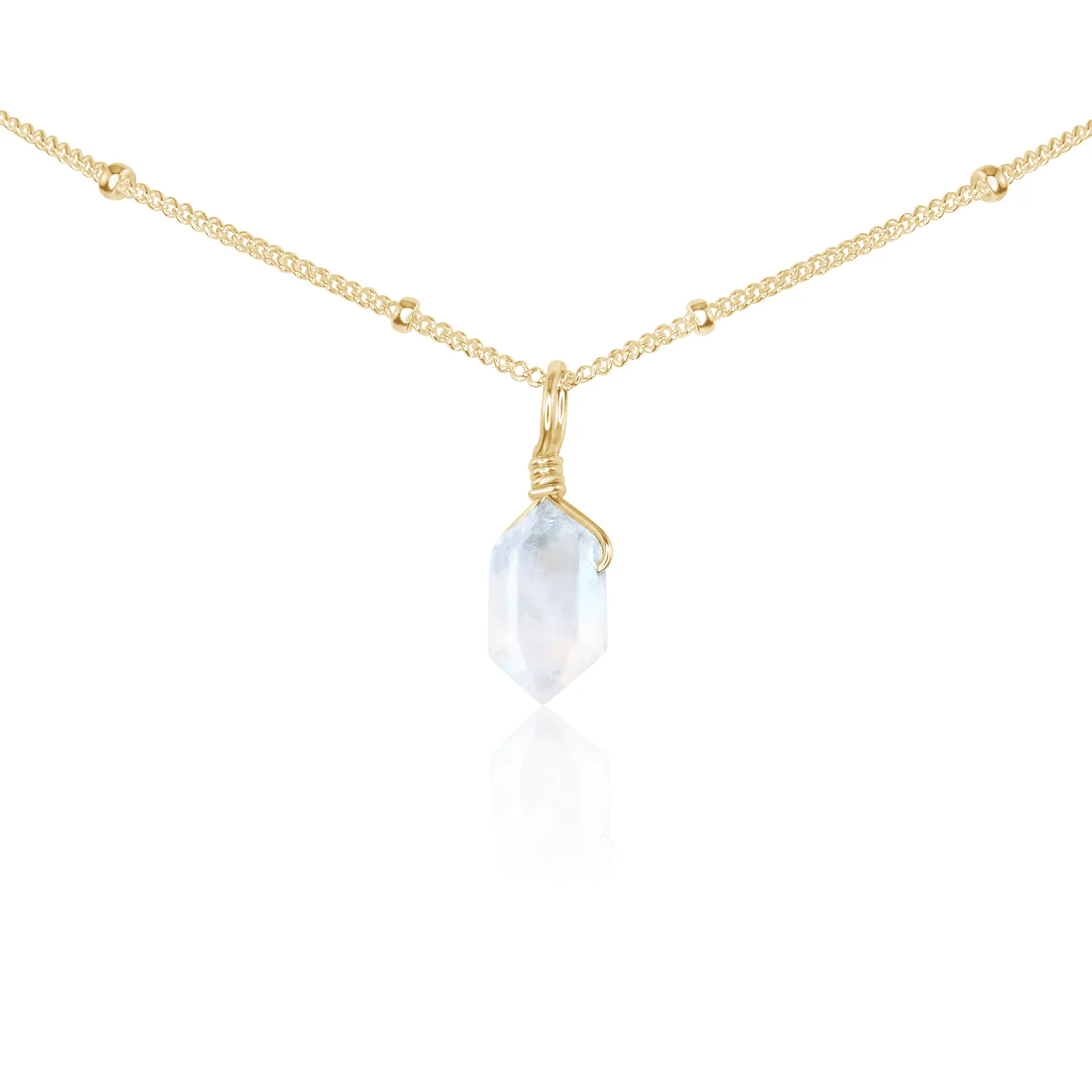 Rainbow Moonstone Mini Double Terminated Crystal Point Pendant Choker Necklace