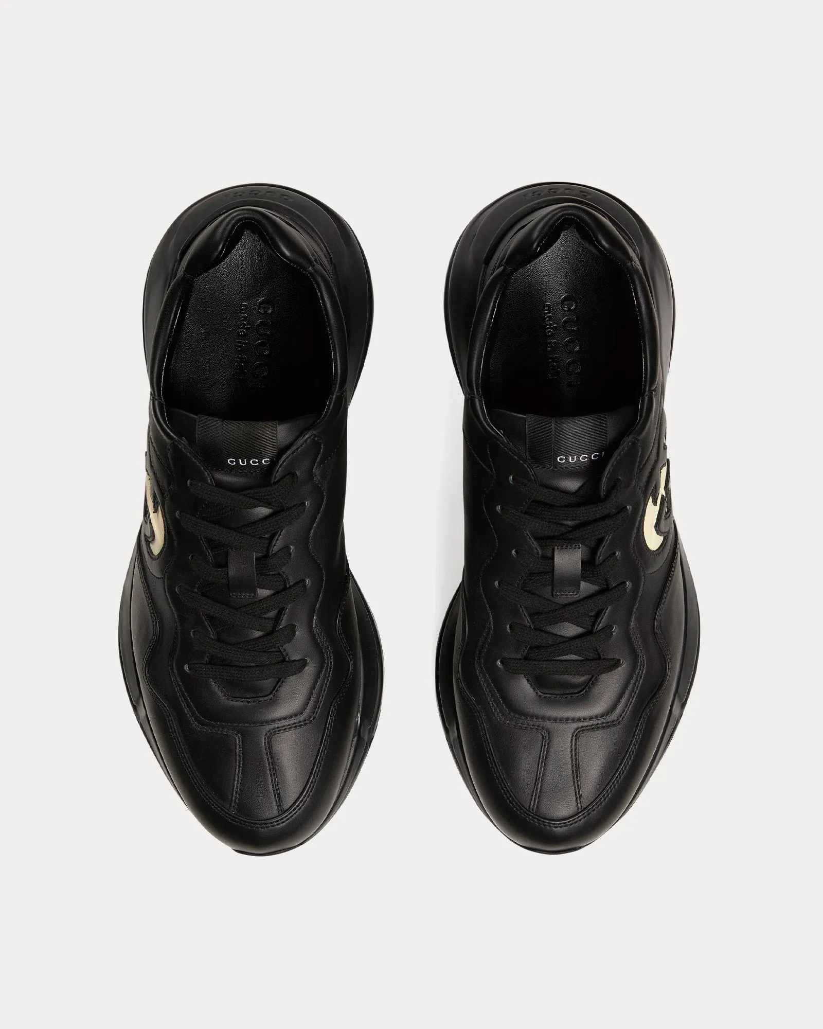 Rhyton Interlocking G Black Low Top Sneakers