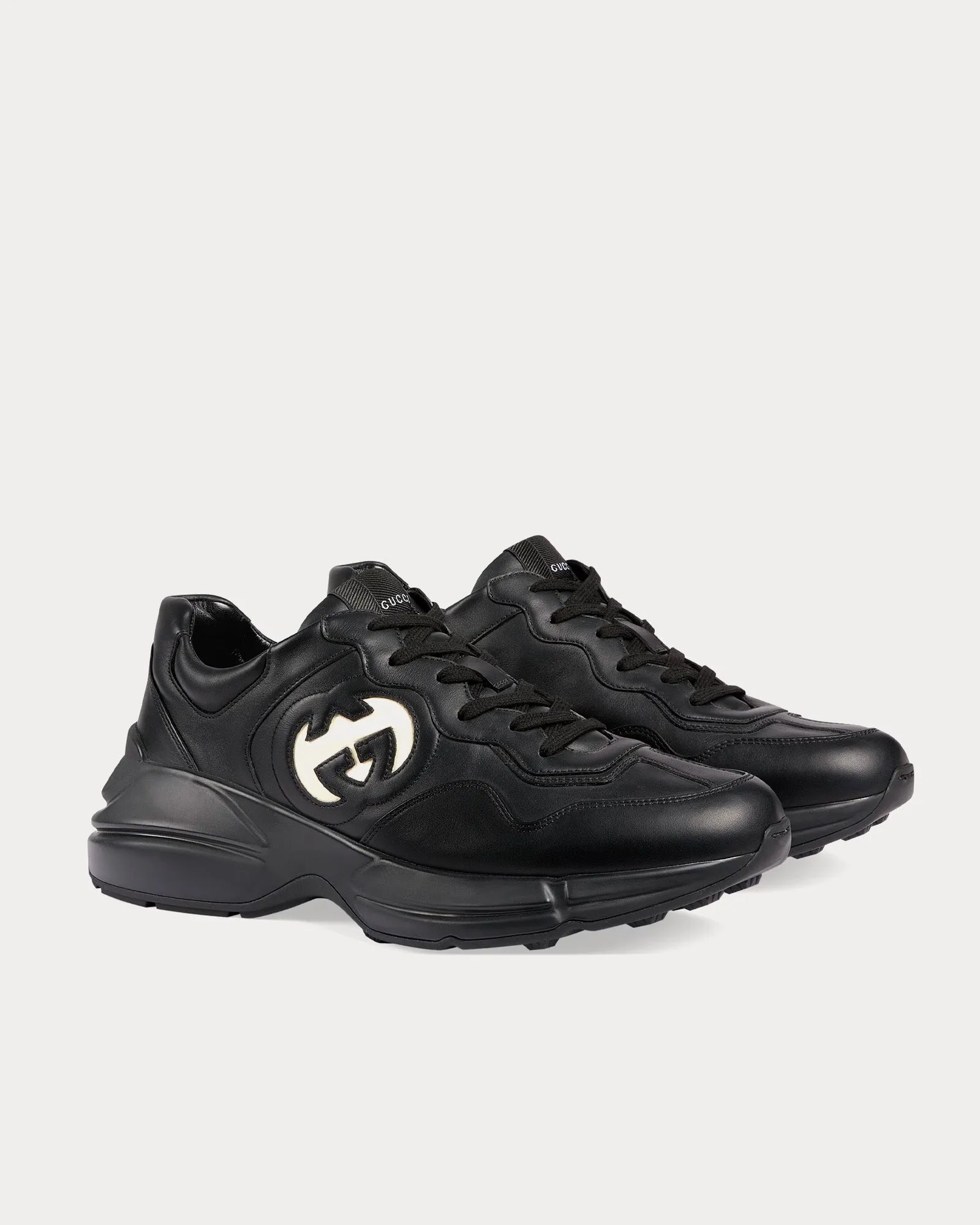 Rhyton Interlocking G Black Low Top Sneakers