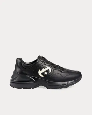Rhyton Interlocking G Black Low Top Sneakers