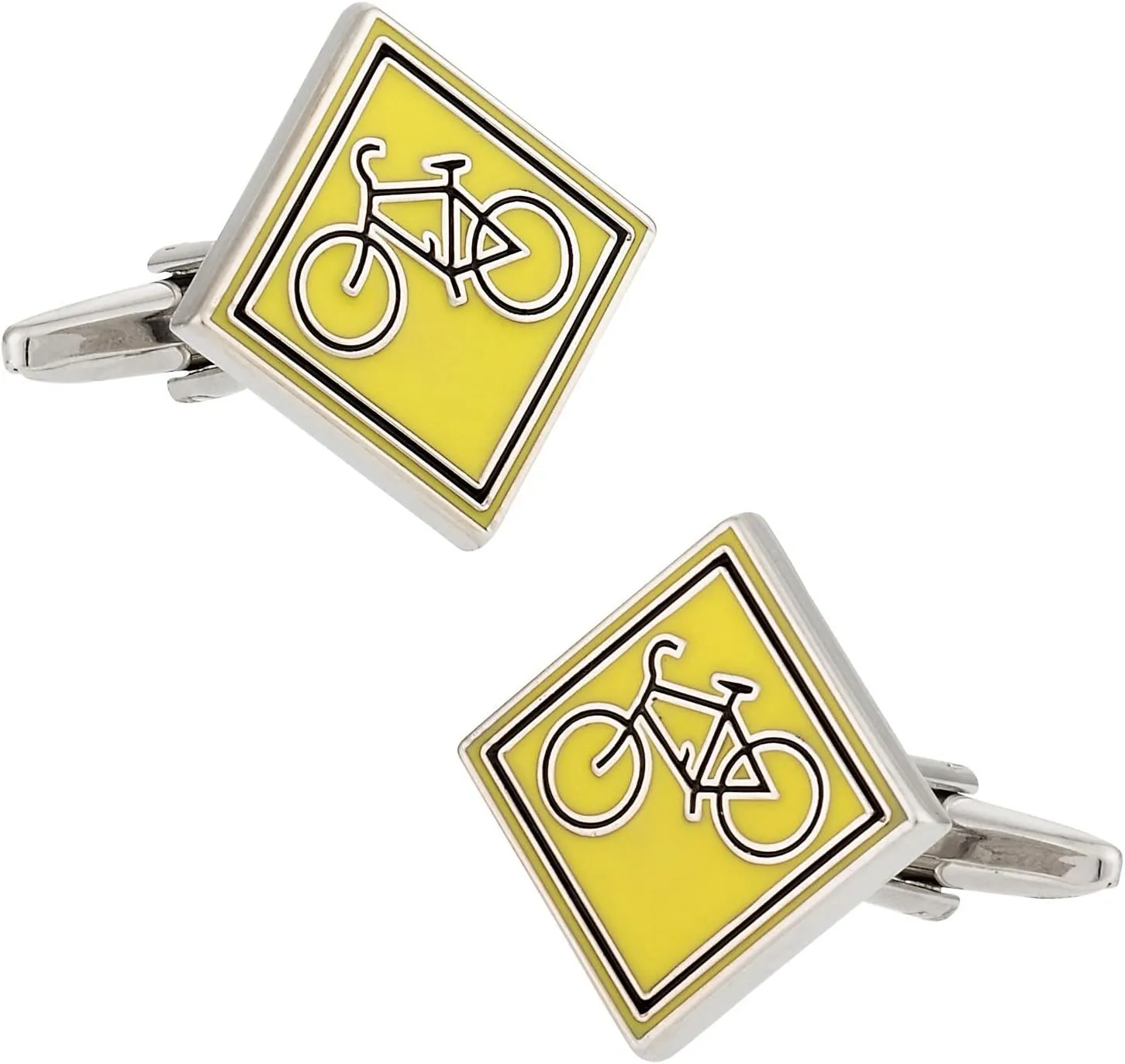 Share the Road Yellow Caution Sign Cycling Cufflinks with Presentation Box