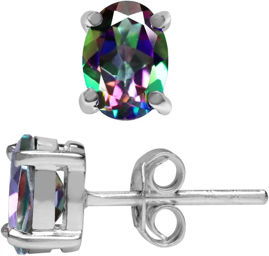 Silvershake 7X5mm Oval Shape Birthstone Gemstone White Gold Plated or Yellow Gold Plated 925 Sterling Silver Business Attire Stud Earrings Jewelry for Women