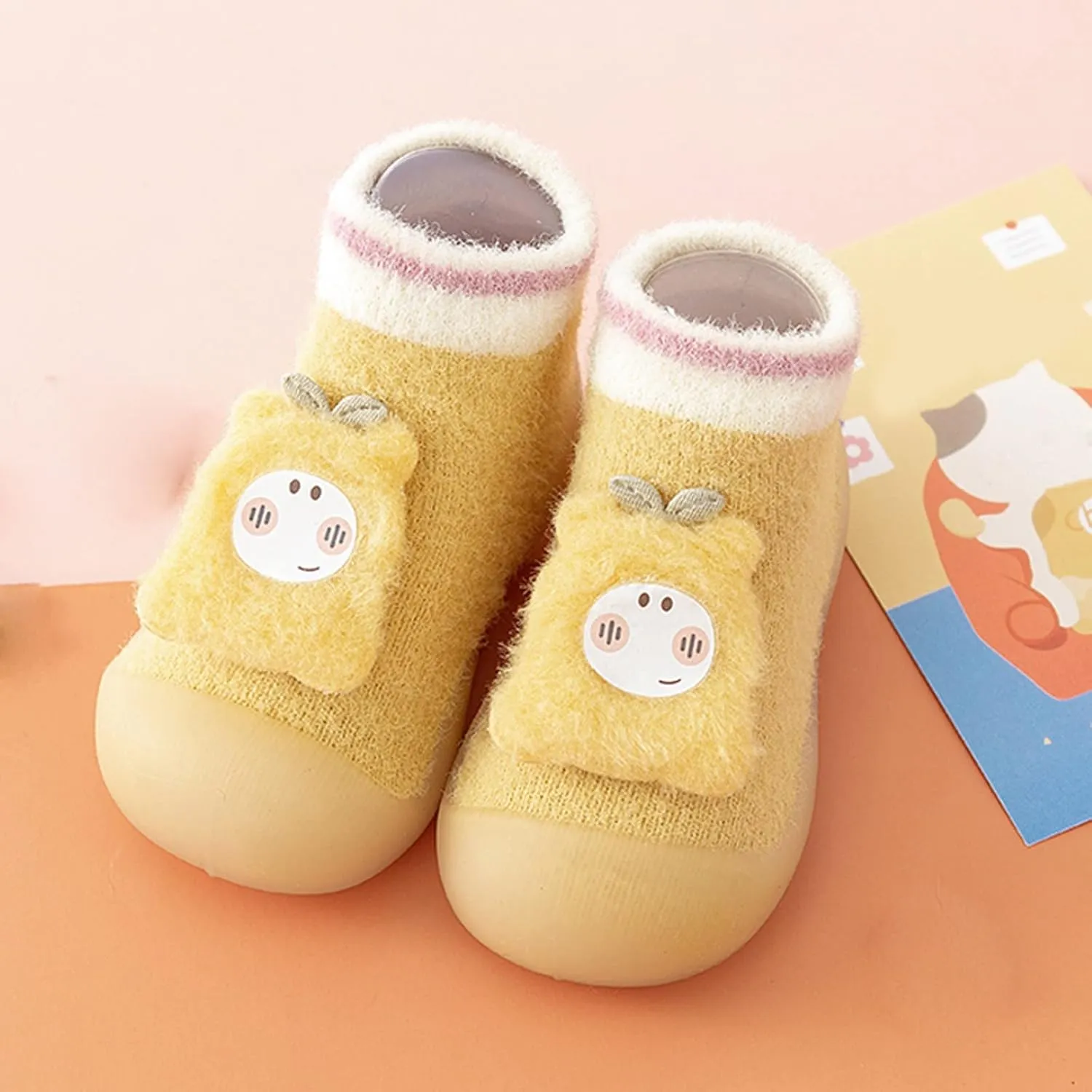 Toddler Raincoat Boots Infant Toddle Footwear Winter Toddler Shoes Soft Bottom Indoor Non Slip Warm Cartoon Bear Floor Socks Shoes Girl Shoes Size 5 Boots