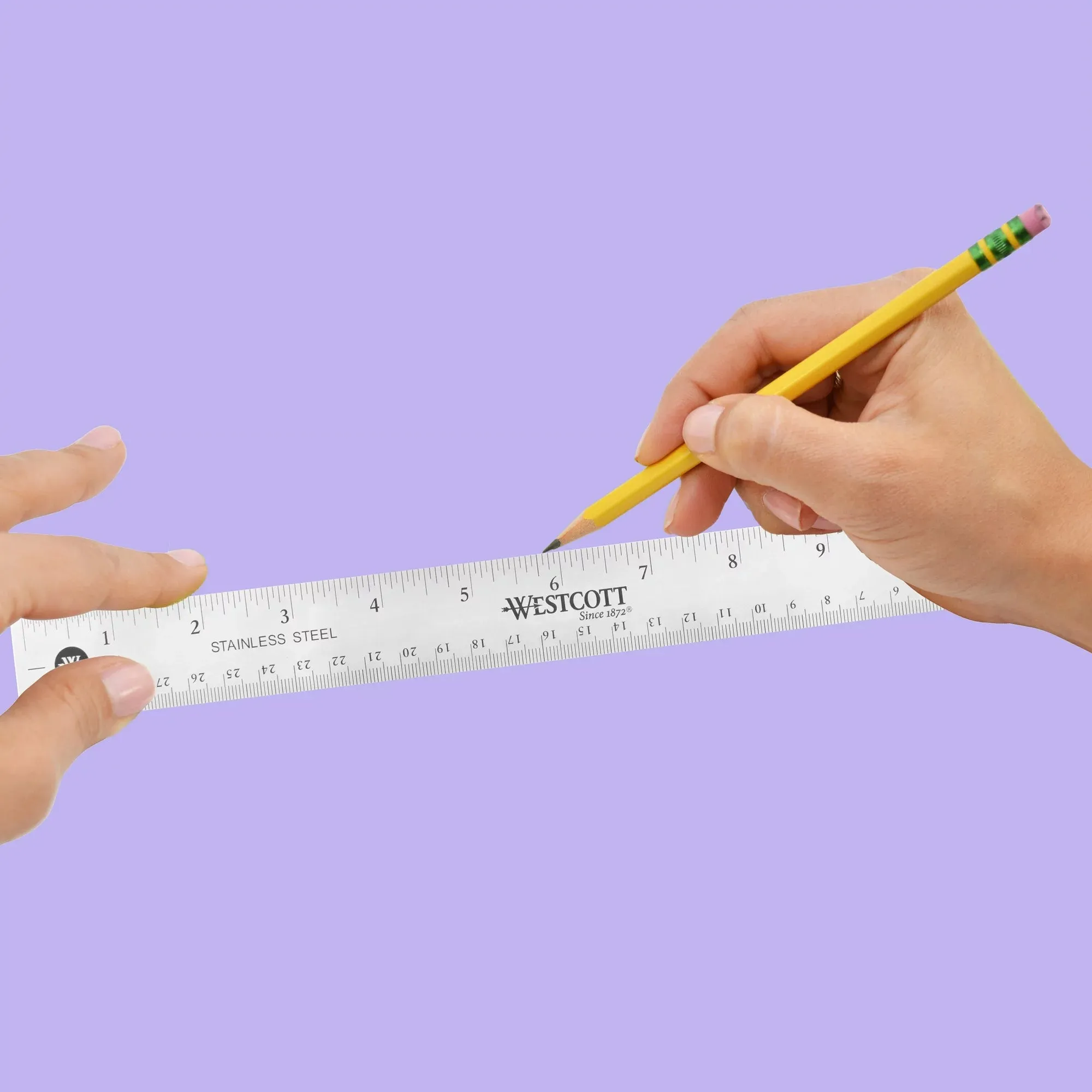 Westcott Non-Slip Stainless Steel Ruler, 18", Silver, Metric, for Office, 0.13 lbs., (1 Each)