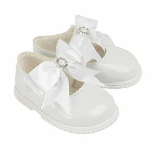 White Large Diamanté Bow Hard Sole Shoes