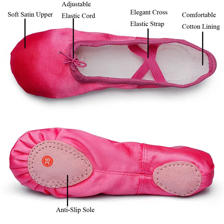 Woman's Satin Ballet Flat Yoga Shoes Split-Sole Sole