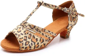 Women Peep Toe Sandals Low Heel Dress Shoes Latin Dance Shoes Ankle Strap Ballroom Shoe Professional Heels