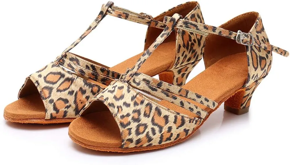 Women Peep Toe Sandals Low Heel Dress Shoes Latin Dance Shoes Ankle Strap Ballroom Shoe Professional Heels