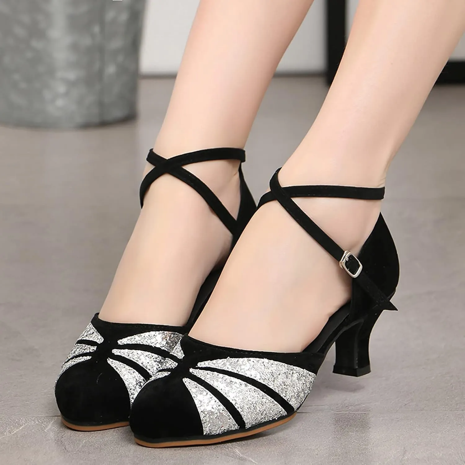 Women Rhinestone Ballroom Dance Shoes Latin Performance Dance Shoes Platform Sandals Womens Size 6, 6.5