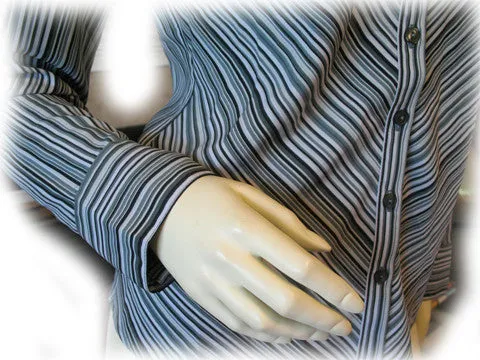 Womens Tops WHITE BLACK GREEN Pinstripe Stripe Pattern Long Sleeve Career Office Wear Business Attire TOP Small
