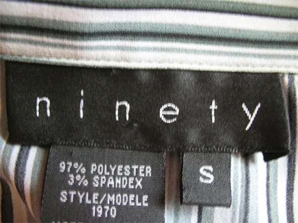 Womens Tops WHITE BLACK GREEN Pinstripe Stripe Pattern Long Sleeve Career Office Wear Business Attire TOP Small