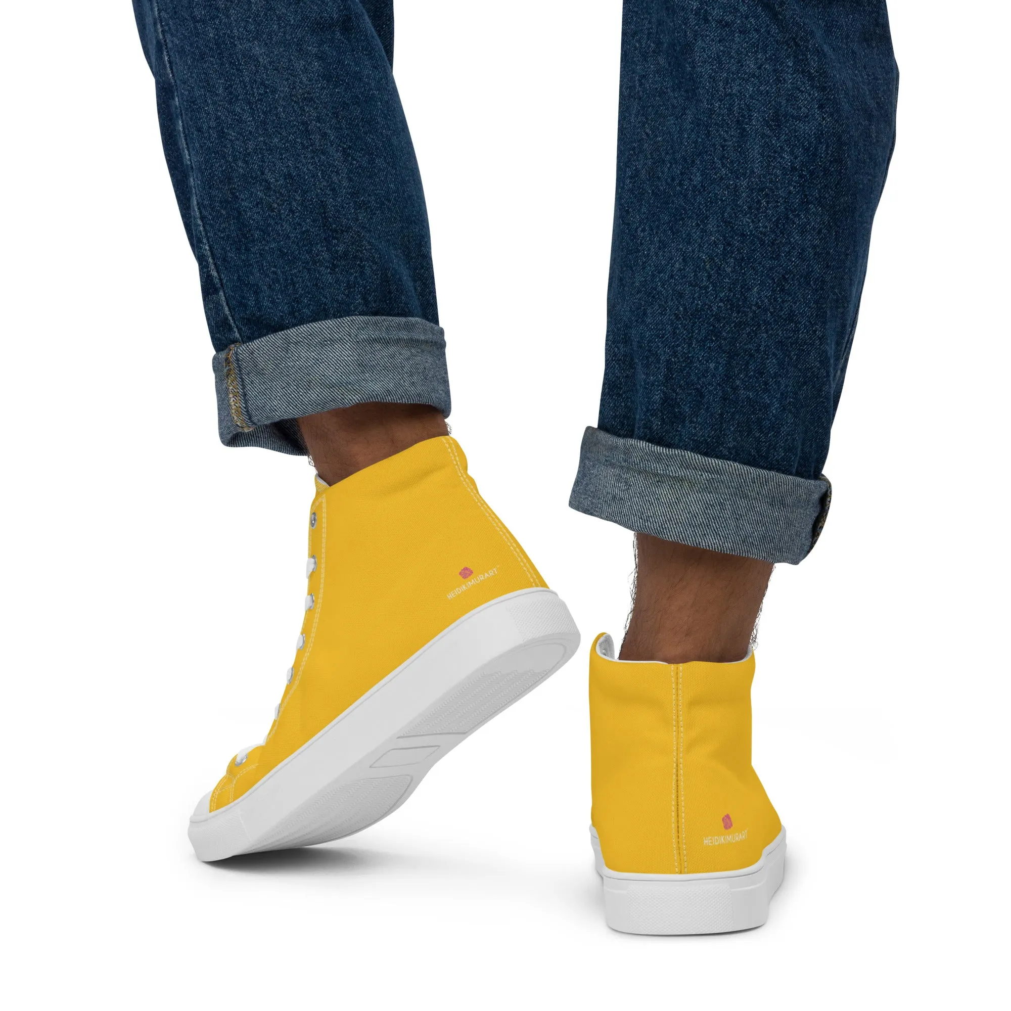 Yellow Color Men's High Tops, Solid Bright Yellow Color Men’s High Top Canvas Sneaker Shoes (US Size: 5-13)