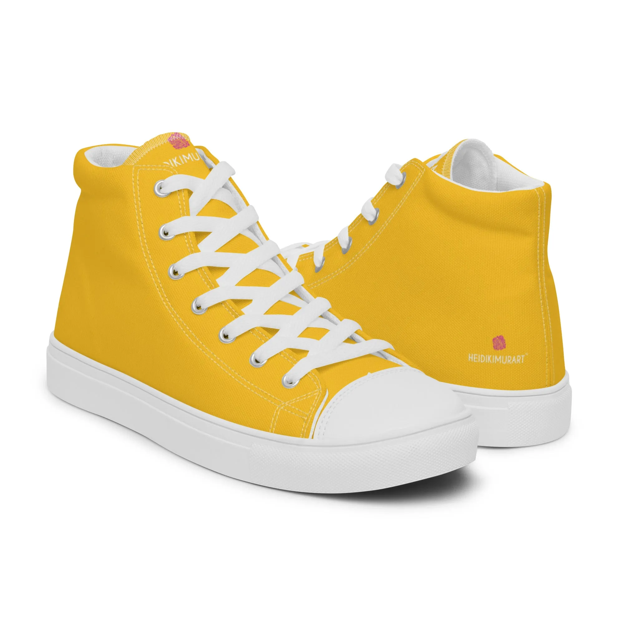 Yellow Color Men's High Tops, Solid Bright Yellow Color Men’s High Top Canvas Sneaker Shoes (US Size: 5-13)