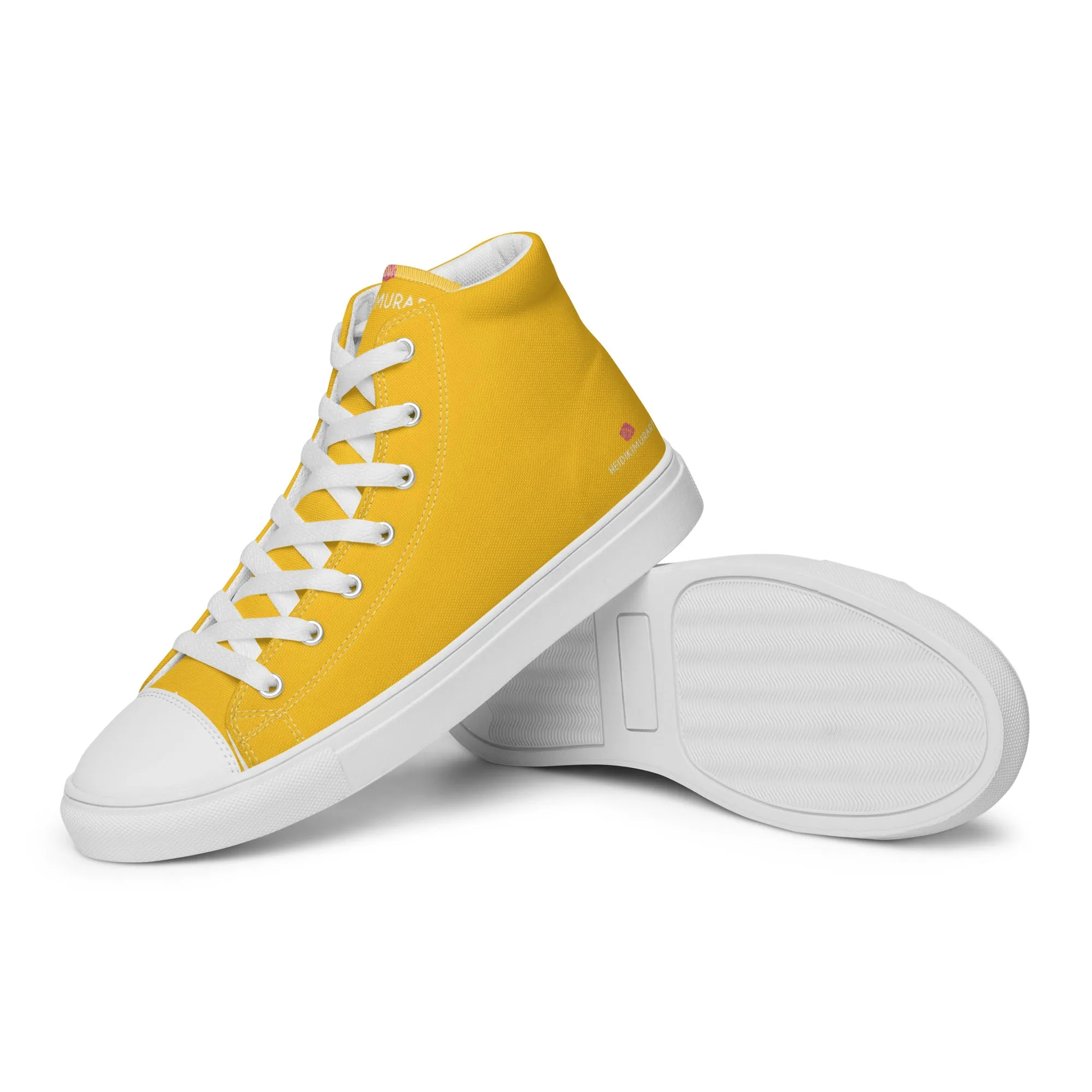 Yellow Color Men's High Tops, Solid Bright Yellow Color Men’s High Top Canvas Sneaker Shoes (US Size: 5-13)