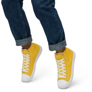 Yellow Color Men's High Tops, Solid Bright Yellow Color Men’s High Top Canvas Sneaker Shoes (US Size: 5-13)