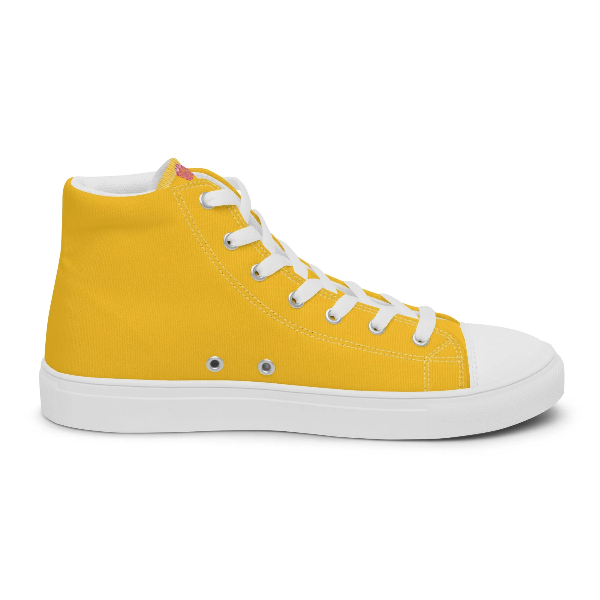 Yellow Color Men's High Tops, Solid Bright Yellow Color Men’s High Top Canvas Sneaker Shoes (US Size: 5-13)