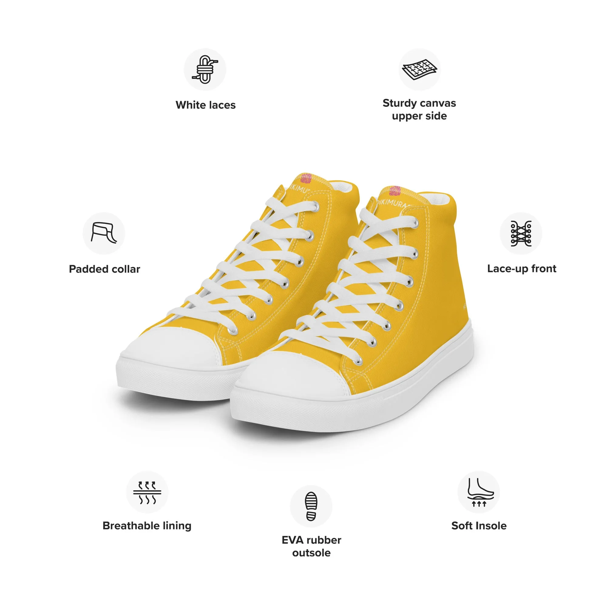 Yellow Color Men's High Tops, Solid Bright Yellow Color Men’s High Top Canvas Sneaker Shoes (US Size: 5-13)